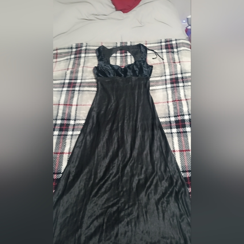 Elegant Black Velvet and Satin Dress